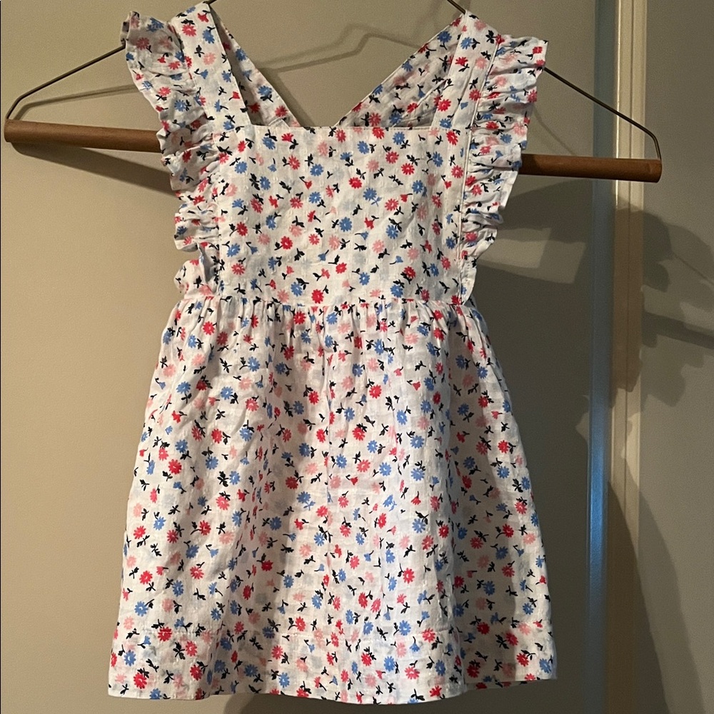 Cute Baby Girl GAP Floral Pinafore Dress - White, Red & Blue, Size 12-18 Months